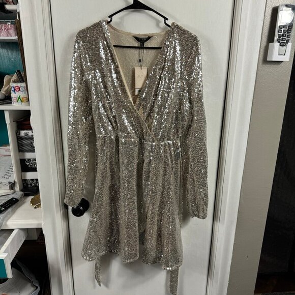 Abbey Clancy x Lipsy Sequin Wrap Mini Dress - Picture 2 of 8